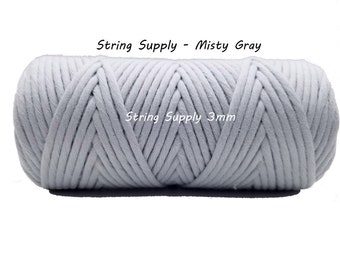 Misty Gray 3mm Premium Macrame cord, 100 meters (109 yards) - Single twist macrame string, cotton cord, twisted macrame cord