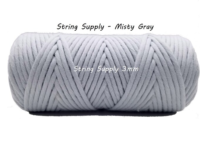 Misty Gray 3mm Premium Macrame cord, 100 meters (109 yards) - Single twist macrame string, cotton cord, twisted macrame cord