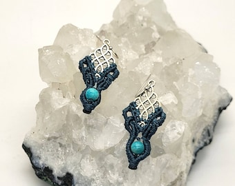 Micro Macrame Turquoise Earrings with Blue Apatite Beads/Crystal/Macrame Jewelry