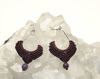 Macrame earrings with Amathist Beads, Small Earrings, Boho Chic