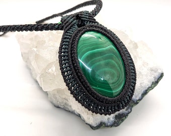 Green Congo Malachite Gemstone Micro Macrame Necklace/ Crystal Tribal Jewelry