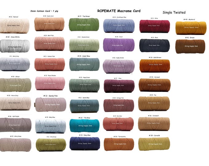 Featured listing image: 3mm 100% Premium Cotton Macrame cord by feet - Single twist macrame string, ROPEMATE