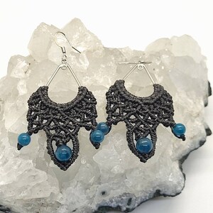 Micro Macrame Earrings with Blue Apatite Beads/Crystal/Macrame Jewelry