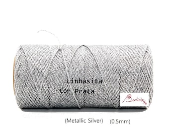 0.5mm Linhasita Metallic Silver (PRATA), Waxed Polyester String, Spool, Hilo/ NEW/ Sparkly/ Glitter