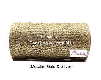 1mm Linhasita Metallic Gold and Prata (Gold and Silver M19), Waxed Polyester String, Spool/ Sparkly