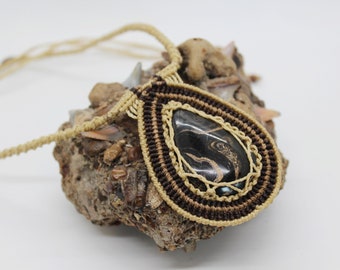 ON SALE- Bacterial Fossil Stromatolite Stone Micro-Macrame Necklace/ Gypsy/Crystal