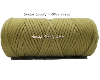 Olive Green 3mm Premium Macrame cord, 100 meters (109 yards) - Single twist macrame string, cotton cord, twisted macrame cord