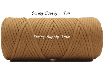 Tan 3mm Premium Macrame cord, 100 meters (109 yards) - Single twist macrame string, cotton cord, twisted macrame cord