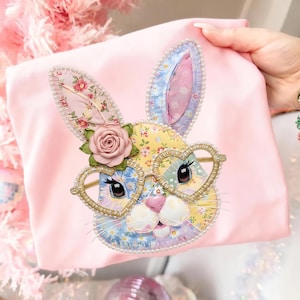 PNG de coelho floral em patchwork | PNG de coelho da Páscoa moderno | Design floral retrô de Páscoa | PNG de patchwork xadrez cottagecore | PNG de Páscoa de primavera