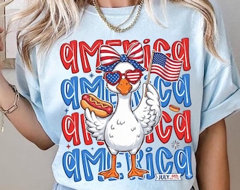 Cottagecore Floral USA Gans PNG, Patriotische Kokette 4. Juli PNG, Vintage Farm Unabhängigkeitstag Sublimation, Erdbeergans Design