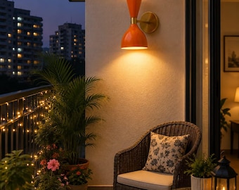 Orange Brass Italian Diabolo Wall Sconce, Mid Century Modern Lamp, Retro Lighting Fixture