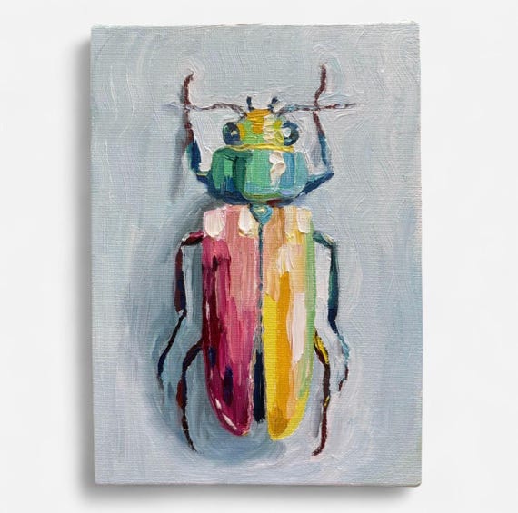 Original Colorful Beetle Oil Painting Study - CURRENTLY DRYING
