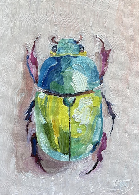 Original Colorful Beetle Oil Painting Study - CURRENTLY DRYING