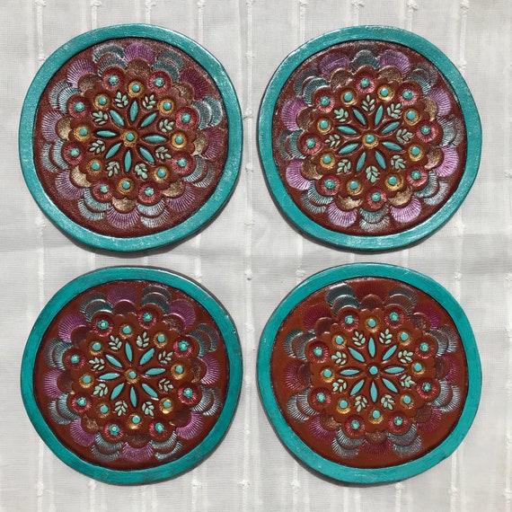 Bohemian Leather Coaster Set