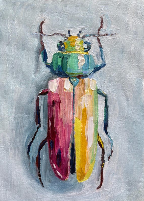 Original Colorful Beetle Oil Painting Study - CURRENTLY DRYING