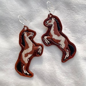 Vintage Style Leather Horse Earrings - Tooled Leather - Hand Painted - Horse Gifts - Western Style Jewelry