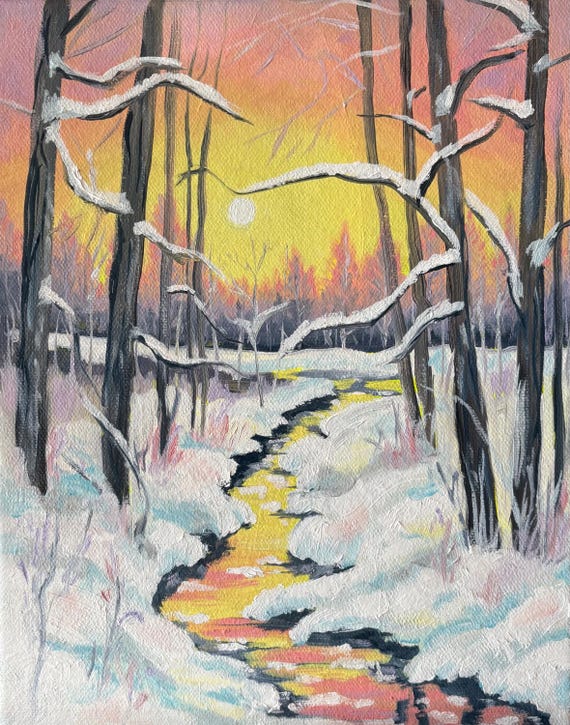 Dreamy Winter Scene - Original Oil Painting 8x10