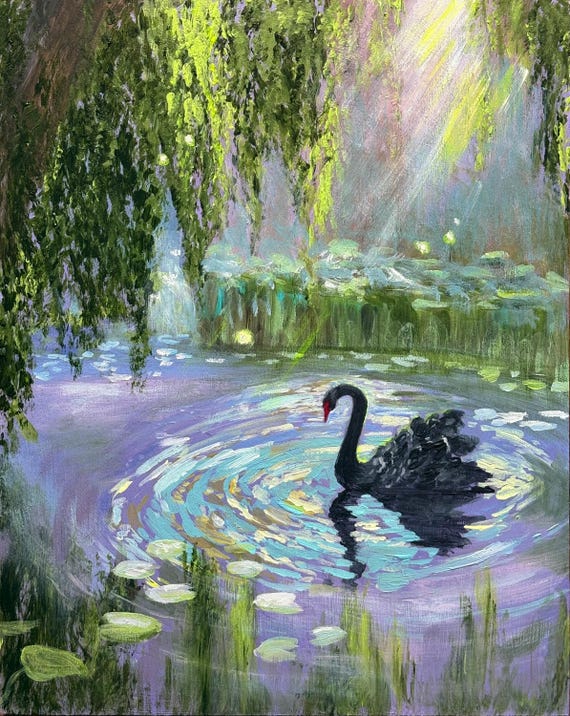 Original Black Swan Painting - READY TO SHIP - 8x10
