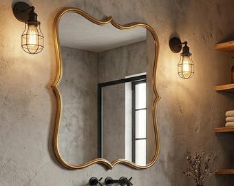 Scalloped Wavy Wall Mirror:  Irregular Rectangle Vintage Classic Style Gold Frame Moroccan Inspired