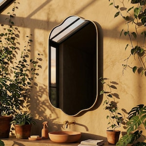 Arched Rounded Rectangular Wall Mirror: Scalloped Top Bottom Classic Vintage Wavy Decor