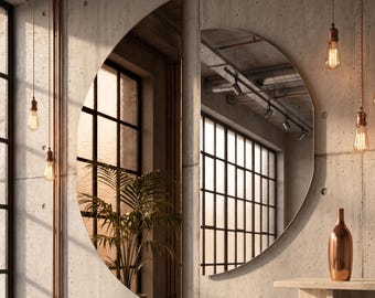 Bronze Round Wall Mirror: Set Two Piece Half Moon Crescent Statement Hanging