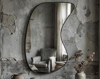 Organic Asymmetrical Wall Mirror: Irregular Scalloped Shape Wavy Outline Abstract Statement Hanging Home Decor