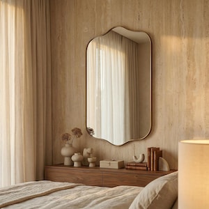 Arched Rounded Rectangle Wall Mirror: Scalloped Top Bottom Classic Vintage Inspired Wavy Decor