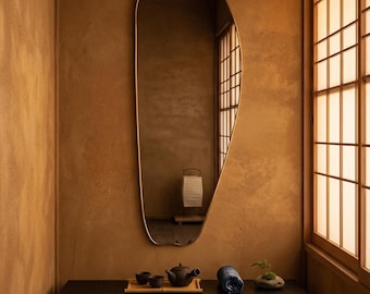 Asymmetrical Organic Wall Mirror: Irregular Ornate Shape Rounded Abstract Statement Hanging Home Art
