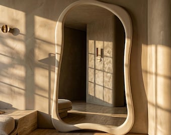 Full Length Floor Mirror: Organic Asymmetrical Irregular Wavy Leaning Statement Piece