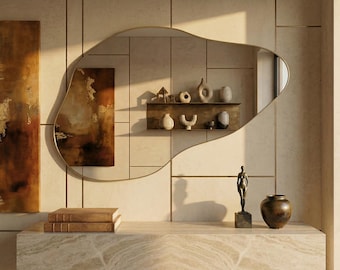 Organic Asymmetrical Wall Mirror: Irregular Freeform Shape Curved Abstract Statement Hanging Home Decor