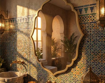 Scalloped Moroccan Wall Mirror: Moroccan Ornate Symmetrical Curved Outline Statement Decorative