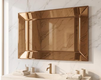 Bronze Art Deco Rectangular Wall Mirror: Beveled Edge Statement Hanging Home Decor