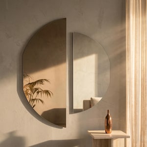 Runder Wandspiegel: Set Halbmond Halbkreis Zwei Stück Paar zum Aufhängen