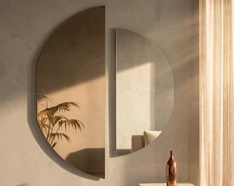 Round Wall Mirror: Set Half Moon Crescent Semi Circle Two Piece Pair Hanging