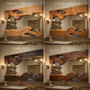 Live Edge Olive Wood Wall Mirror: Rustic Timber Slab Natural Grain Handmade image 2