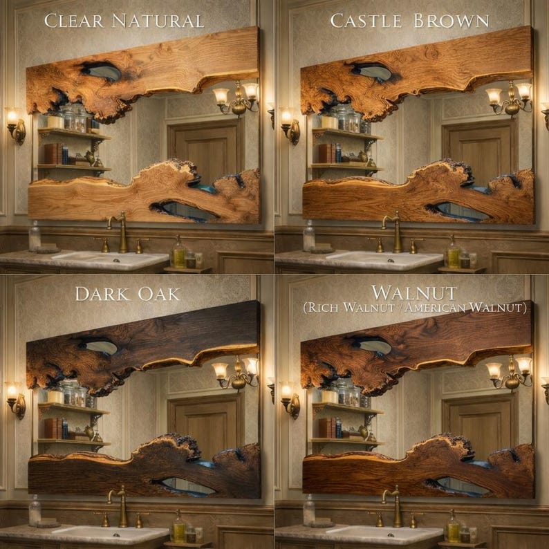 Live Edge Olive Wood Wall Mirror: Rustic Timber Slab Natural Grain Handmade image 2