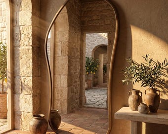 Full Length Floor Mirror: Leaning Arched Rounded Rectangle Large Body Tall Statement