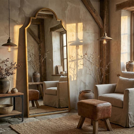 Arched Moroccan Floor Mirror: Full Length Leaning Tall Statement Accent Decor