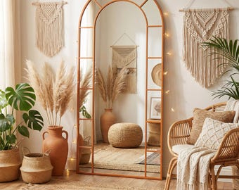 Arched Floor Mirror: Windowpane Grid Leaning Full-Length Home Decor