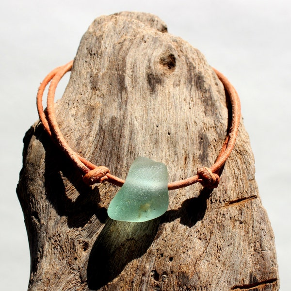 Hawaiian Aqua Blue Beach Glass on India Leather Cord Completely Adjustable & Stackable Bracelet