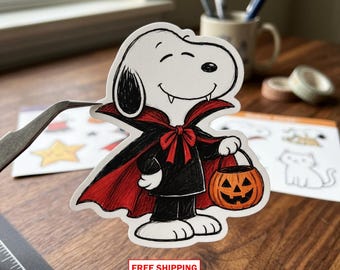Snoopy Halloween Stickers: Halloween Sticker, Cute Ghost Puppy Decal, Spooky Autumn Design, Dog Lover Gift, Free Shipping