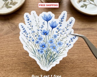 Blue Flower Bouquet sticker, Flower Lover sticker, Retro Floral sticker, Flower sticker, Plant Ladies sticker, Gift for Nature Lover