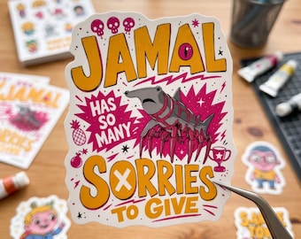 Jamal Has So Many Sorries To Give Sticker Sticker, DCC Fan Art, Princess Donut Decal, Adventure Humor Decal, Reader Gift Idea, Free Shipping
