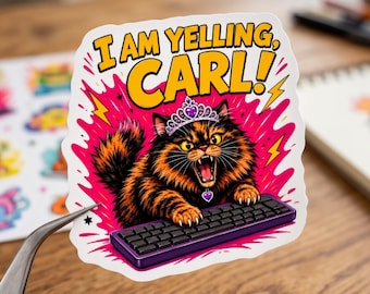 I Am Yelling Carl! Sticker, DCC Fan Art, Princess Donut Decal, Adventure Humor Decal, Bookish Humor Vinyl, Reader Gift Idea, Free Shipping