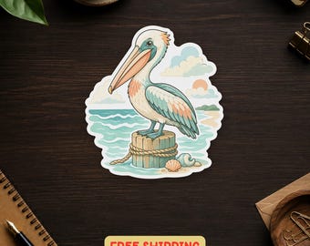 Coastal Pelican Sticker Seaside Watercolor Beach Bird Nautical Ocean Lover Gift For Laptop Water Bottle Journal Free Shipping
