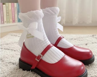 Sheer White Ruffle Ankle Socks with Bow, Elegant Bridal Socks, Soft Transparent Dress Socks for Wedding, Tea Party, Daily Wear