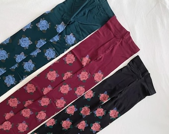 Vintage Rose Pattern Tights for Women Floral Printed Pantyhose Stretchy Slimming Fall Winter Everyday Wear
