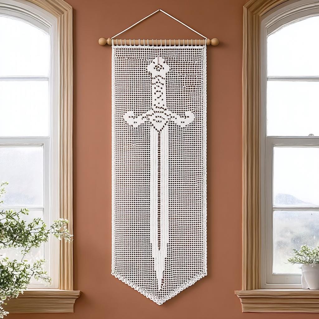 20 Crochet Filet Charts with Blankets, Doilies, and Motifs 16 Easy Beginner Friendly Medieval Sword Filet Crochet