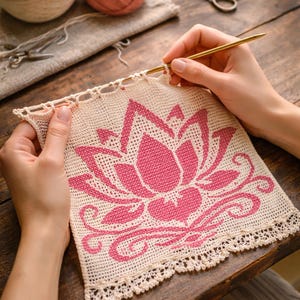 Lotus Filet Crochet Pattern Chart, Floral Wall Hanging, Beginner Friendly Grid (PDF Download)