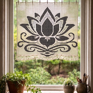 Lotus Filet Crochet Pattern Chart, Floral Wall Hanging, Beginner Friendly Grid (PDF Download)